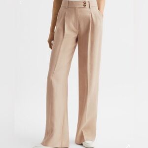 Reiss Hollie Wide Leg Neutral Linen Trouser Women’s Size 8R NEW